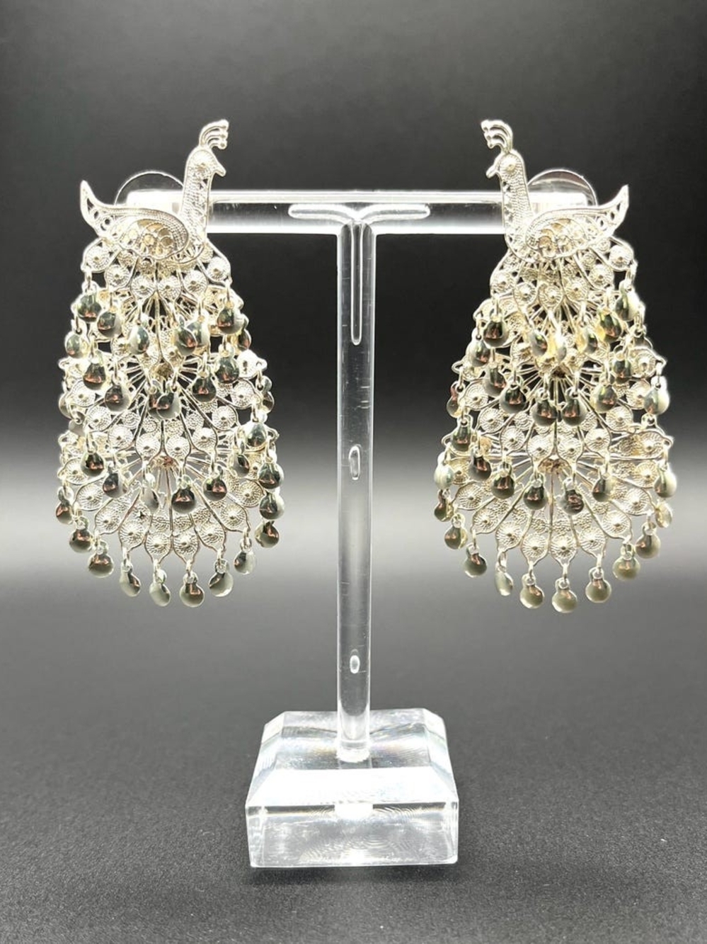 Vintage 925 Silver Articulated Peacock Earrings - Picture 7 of 10